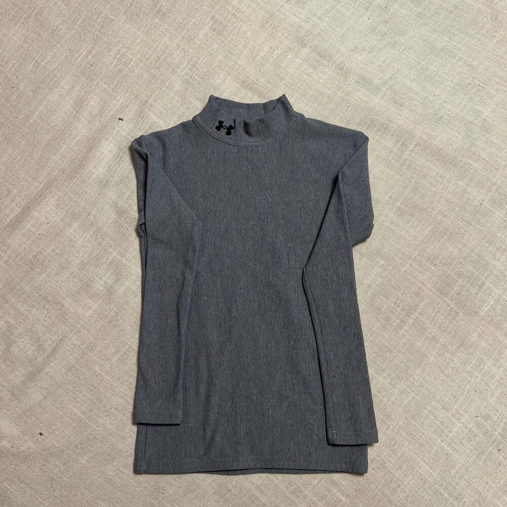 Under Armour Youth Large ColdGear Fitted Mock Neck Long Sleeve Shirt Heather Gra